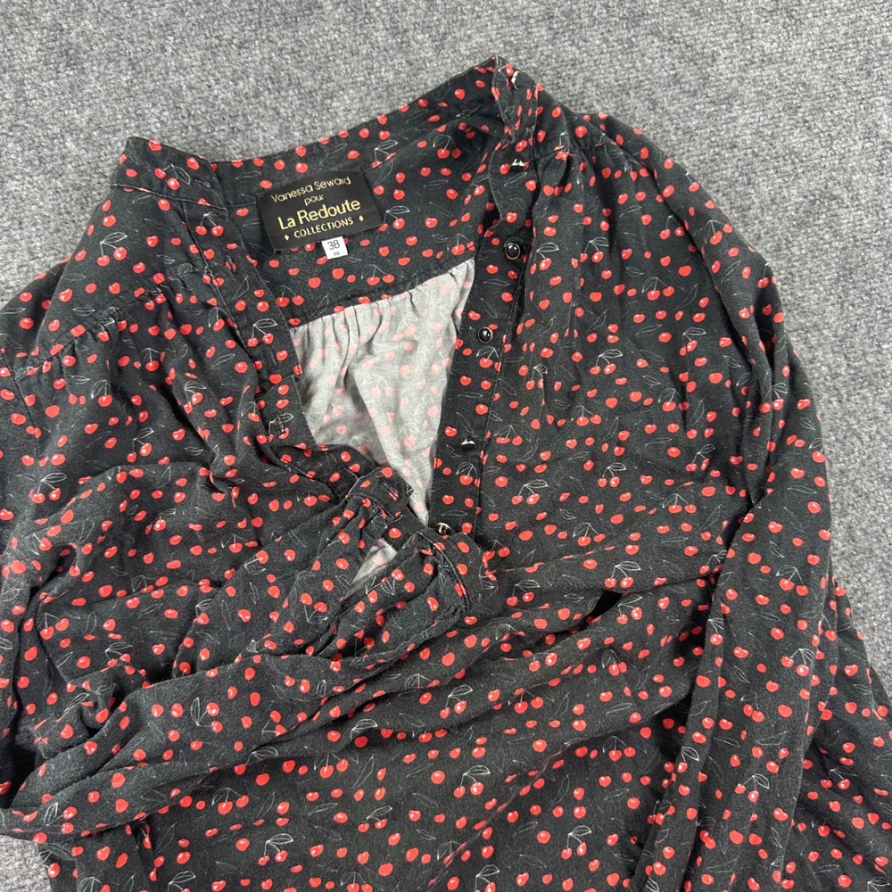 Vanessa Seward La Redoute Dress 38 Black Cherry Print Button Front Womens